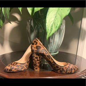 JCrew Etta Calf Hair Block Heel Leopard Pumps